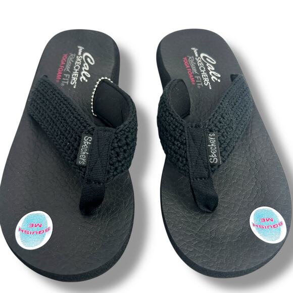 NEW Skechers Black Flip Flops size 7 Woven Strap Thong Cali Relaxed Fit Foam NWT - Picture 7 of 8